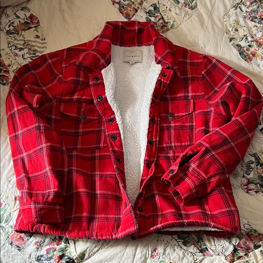Lucky Brand Red Plaid Teddy Jacket